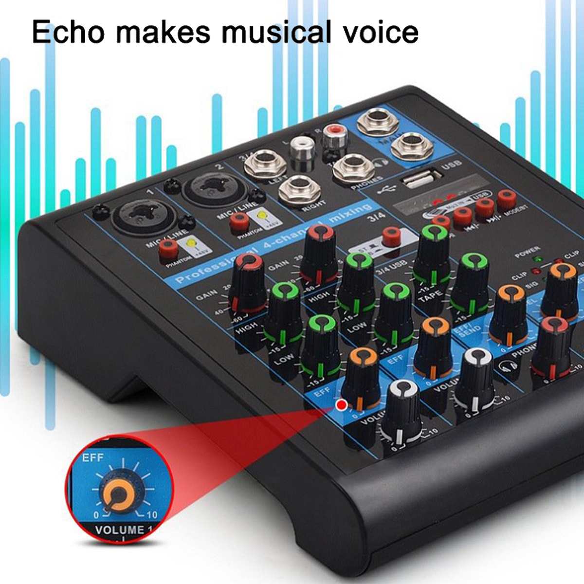 Mini 4 Channels Audio Mixer USB bluetooth MP3 Live Studio DJ Sound Mixing Console Karaoke Computer Phantom Power For KTV 48V