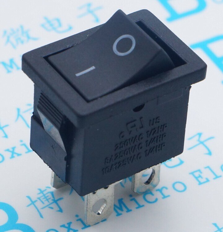 Interruptor basculante de KCD1-104, 21x15mm, negro, 4 pines, 2 terminales, 5 unidades por lote