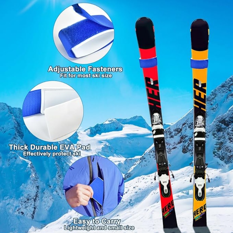 Correas ajustables para envolver esquí, banda para almacenamiento de esquí, cinta de sujeción para esquí, corbata de almacenamiento con almohadilla protectora, accesorios para esquís, deporte de invierno