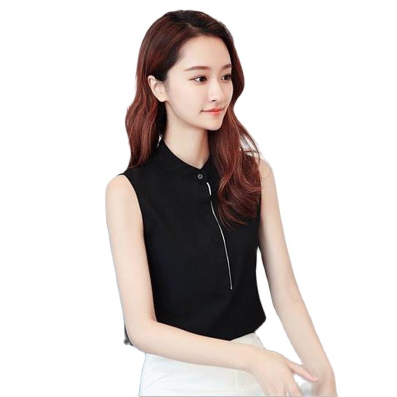 Mulher verão venda quente gola mandarim camisas feminino venda quente sem mangas blusa topos chiffon hedging chemise fina chaleco gilet