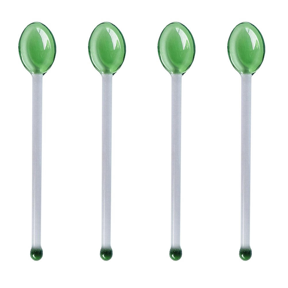 Cucharas de vidrio resistentes al calor, cuchara de café transparente de mango largo, cuchara de postre, 4 Uds.: Green