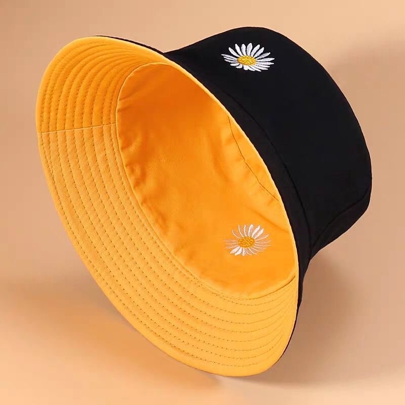 Chapeau Seau Marguerite Double Face + Manches - 56-58 Cm, Polycoton, Protection UV, Blanc/beige