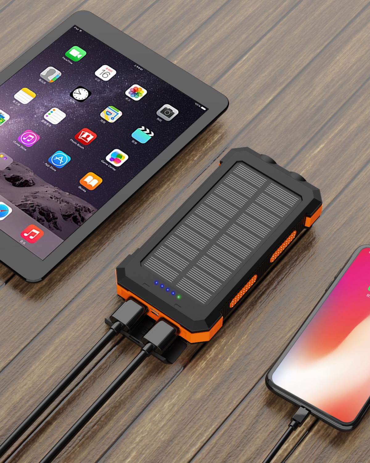 Solar Power Bank 24000mAh Wasserdichte Tragbare Solar Ladegerät mit Kompass Dual Taschenlampe und Dual USB für iPhone iPad Samsung