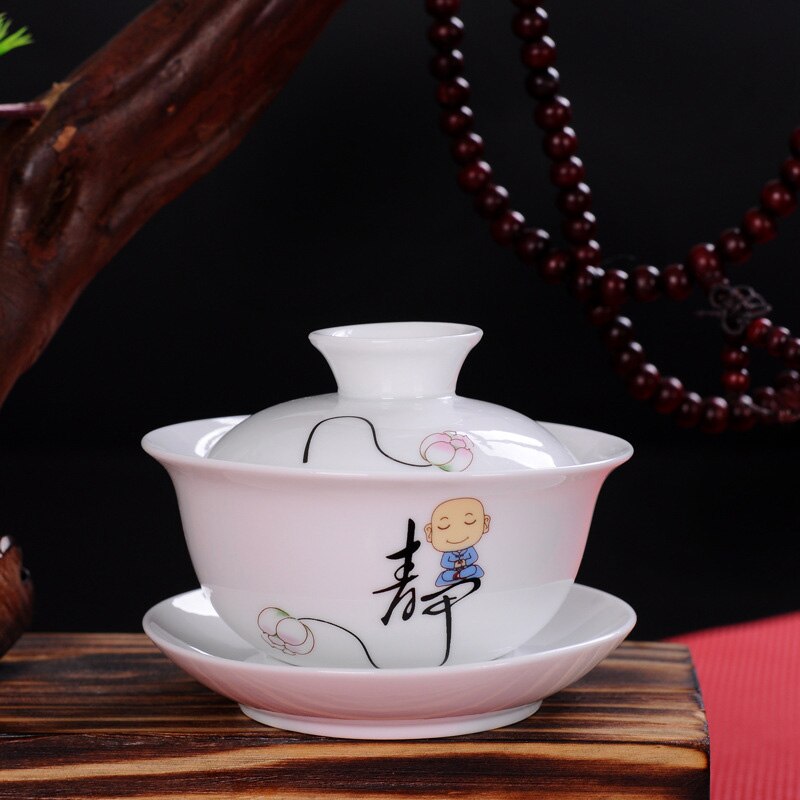 Hvid porcelæn te terrin kop,gaiwan te porcelæn grydesæt rejse smuk elkedel håndmalet låg skål te sæt 120ml: 06