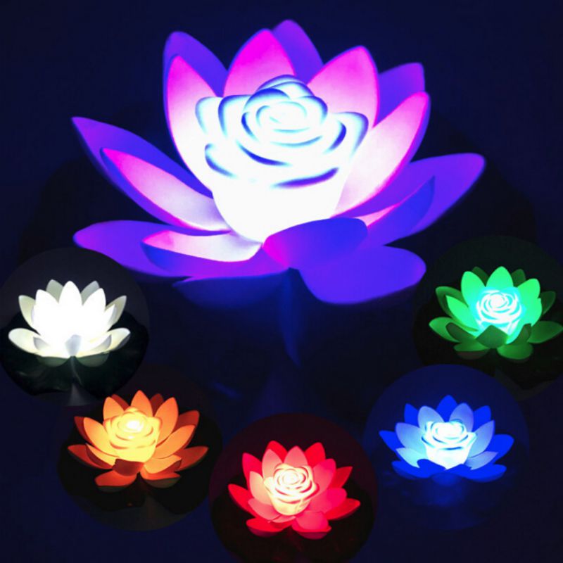 18cm Künstliche Lotus-förmigen Geändert Schwimm Blume LED Lampen Wasser Schwimmen Schwimmbad wünschen Licht Mit Einschließlich Batterie Blumen