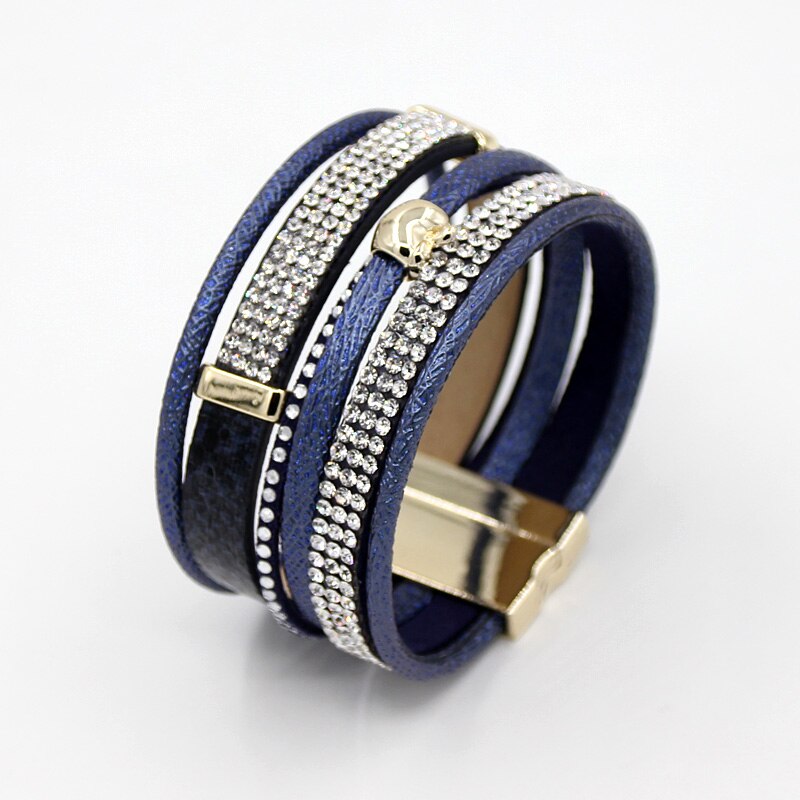 frauen Multi-Schicht-Armbinde Armbinde spleißen Leder Seil Strass Weiblichen wickeln Magnetische Verschluss Armbänder