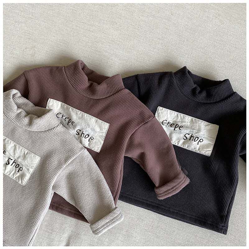 Herfst Winter Jongens En Meisjes Regelmatige Koreaanse Stijl Katoen Kinderen T-shirt Half-Hoge Kraag Lange Mouwen Hedging Letters mode