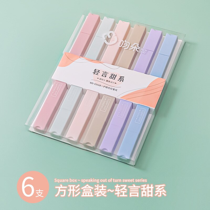 Stylos surligneurs à Double pointe Kawaii, carrés et ronds de couleur bonbon, marqueurs Manga Midliner Pastel, ensemble de protection des yeux 6 pièces: Square Sweet