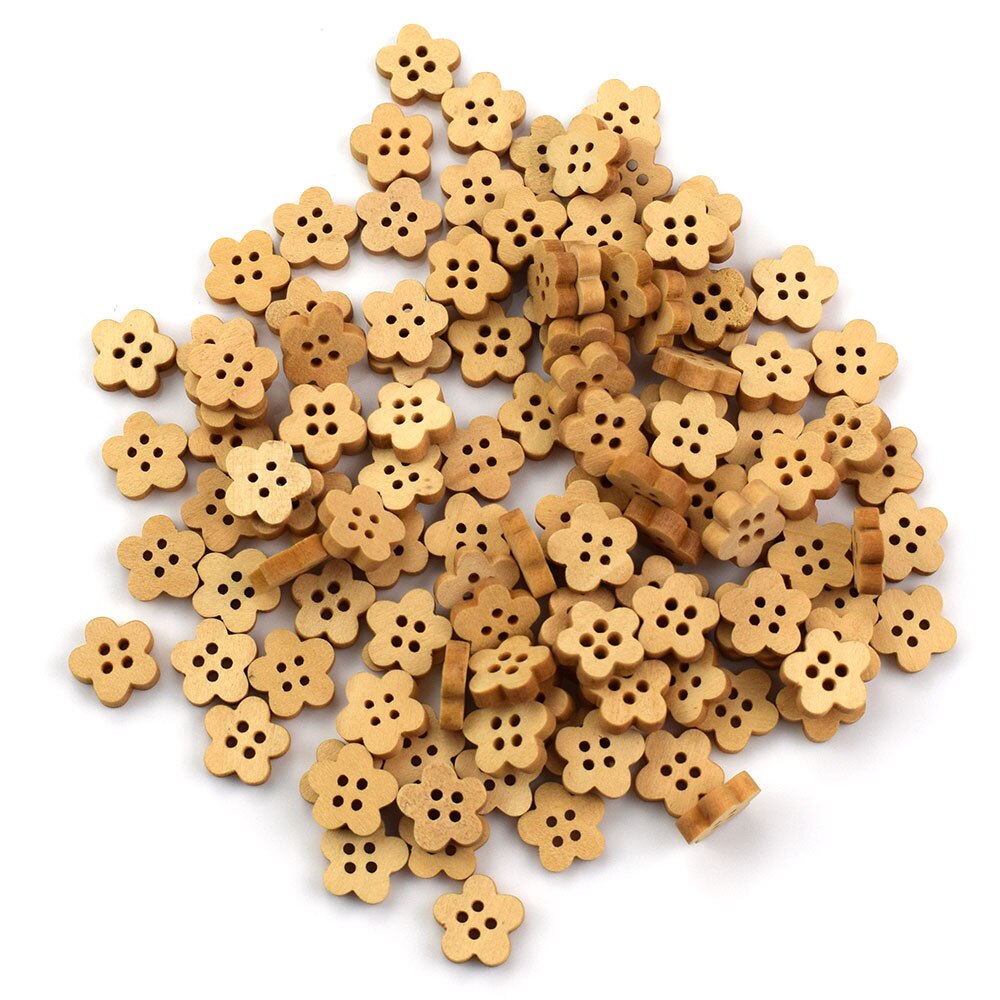 100Pcs Natuurlijke Mix Bloem Patroon Houten Knopen Scrapbooking Carft Voor Woondecoratie Party Ornament Diy Houten Knop: Default Title