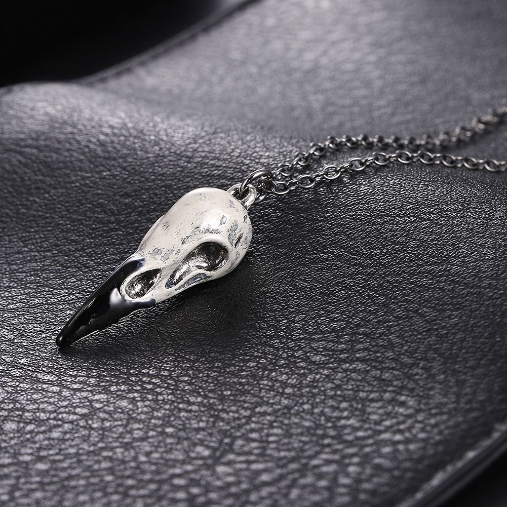 Biker Viking Vintage Punk Jewelry Crow Head Bird Skull Necklace Skull Hip Hop Personality Accessories Pendant +lanyard