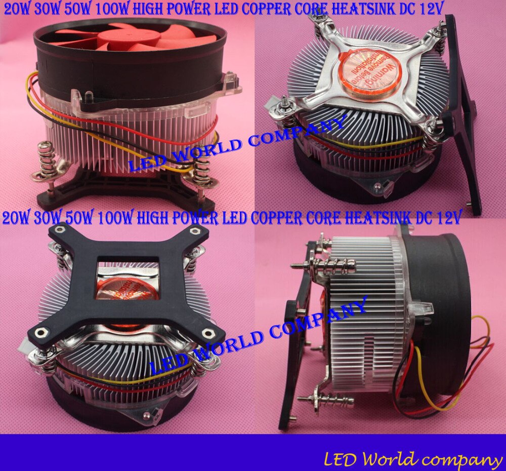 20 W 30 W 50 w 100 w high power led Koperen kern heatsink DC 12 V led cooling fan led high power LED lamp radiator