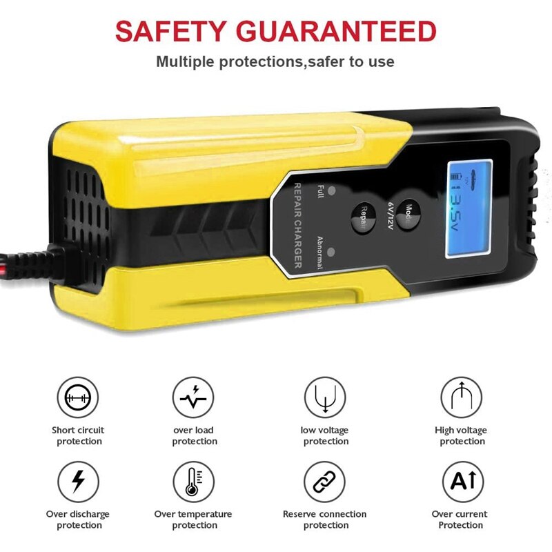 Automatic Car Battery CHarger 12V Intelligent Auto Plus Repair Maintainer CHarging for Motorcycle Moto 6V 12V EU Plug