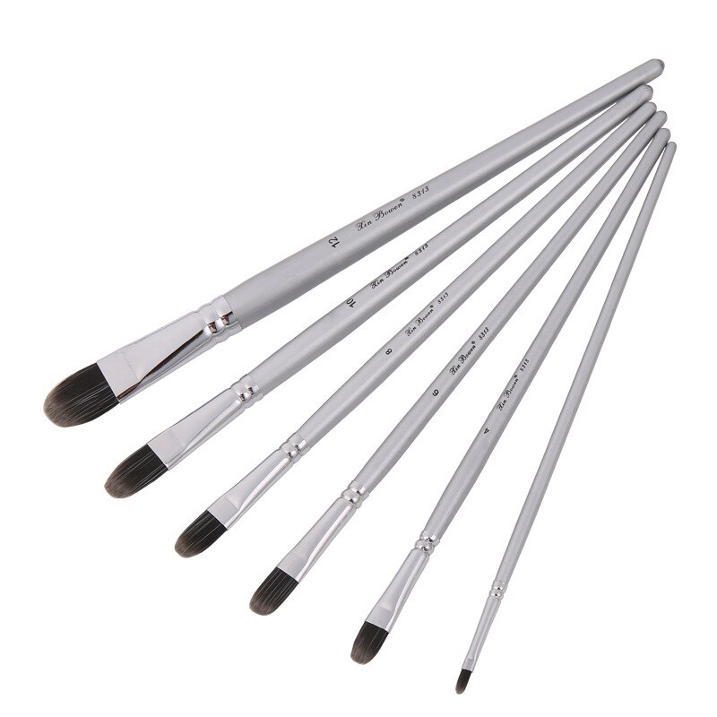 Aquarel Gouache Pen Nylon Haar 6 Pcs Houten Handvat Kwast Set Tekening Art Supplies