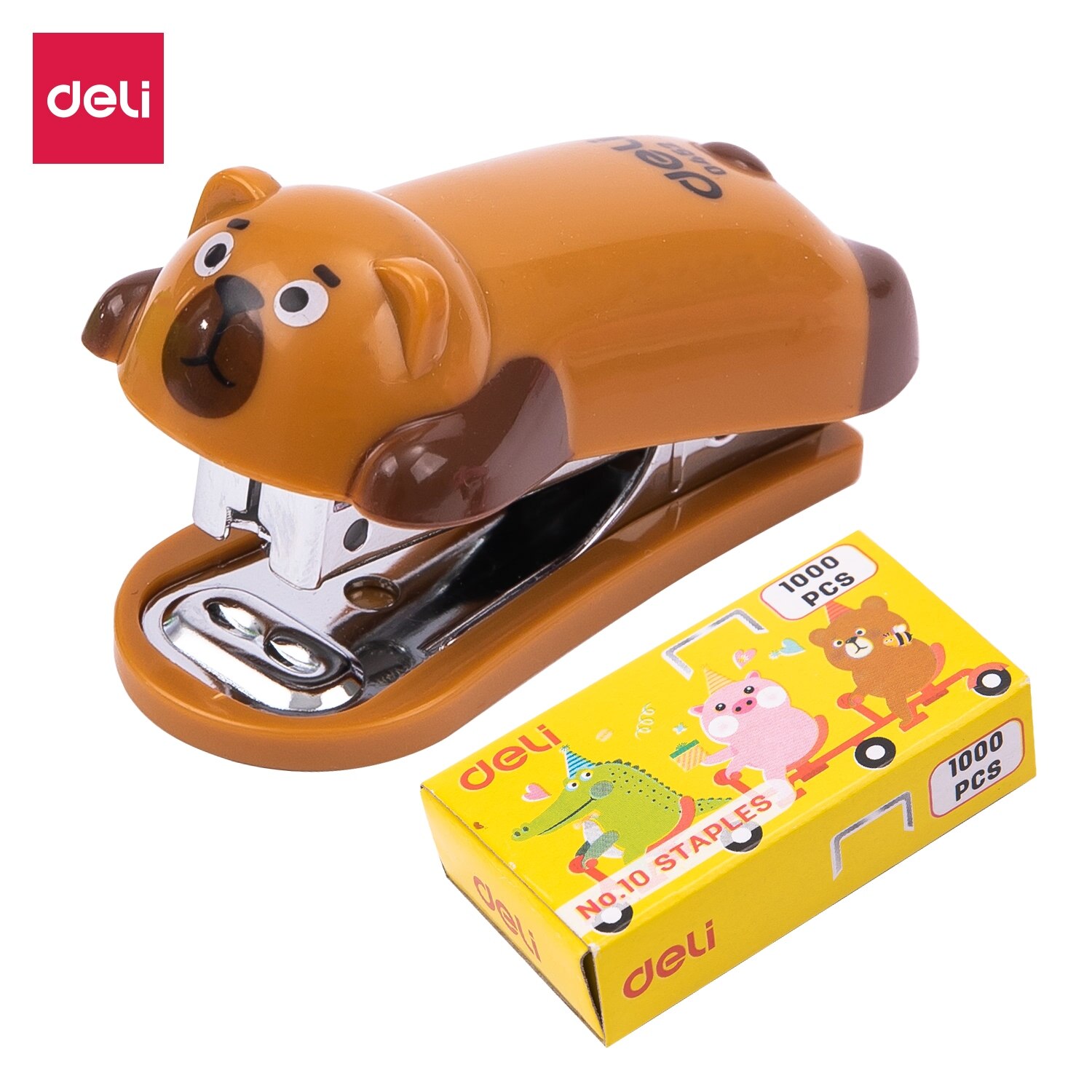 Mini engrapadora de animales de dibujos animados DELI 0452 1 Set con grapas bonitos accesorios de oficina