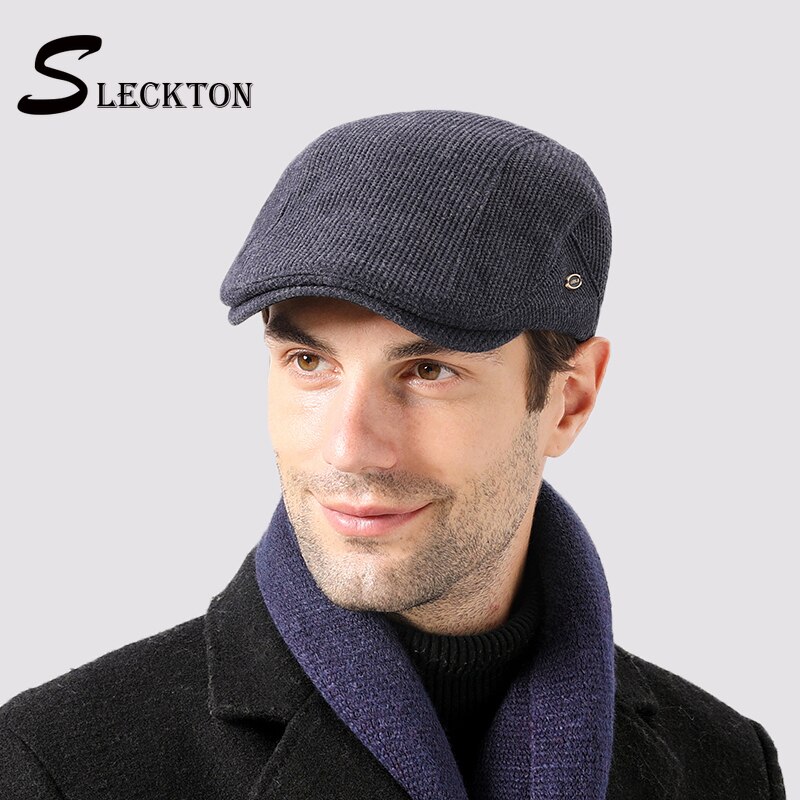 Sleckton vinterhatte til mænd baretter kasket nyhedsdreng hat fløjl til at holde varmen far hat franske flade kasketter