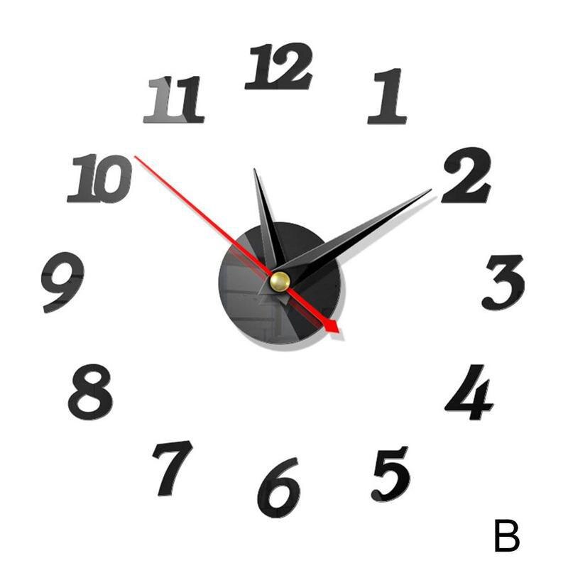 European Style Wall Clock Home Diy3d Three-dimensional Acrylic Wall Digital Wall Clock Clock Mirror Sticker Decorative N0U2: B