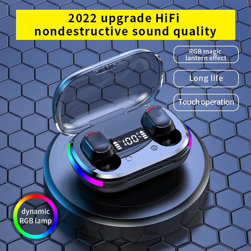 wireless earphones with colorful lights, HiFi sound , touch operation, LED display charging case, suitable for mobile