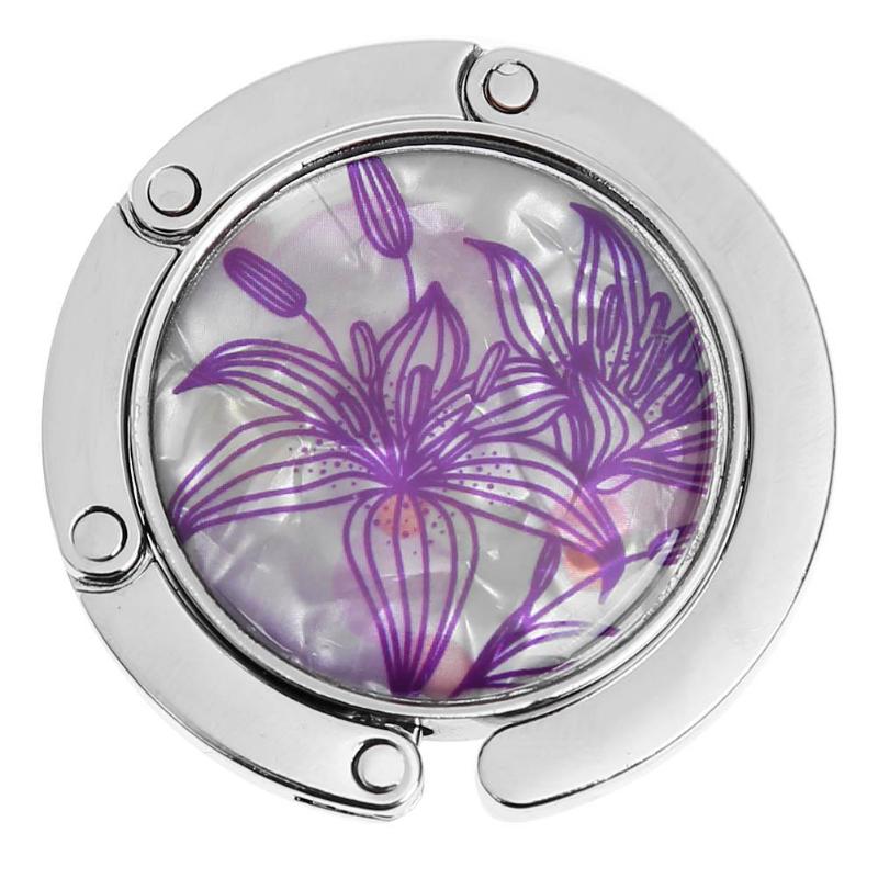 Gancho Metálico Redondo y Plegable para Colgar en la Mesa, 1 Unidad, Soporte con Dibujo de Flores y Aleación de Cristal, Colgador en Suspensión Portátil para un Objeto o para Bolso de Mano: B