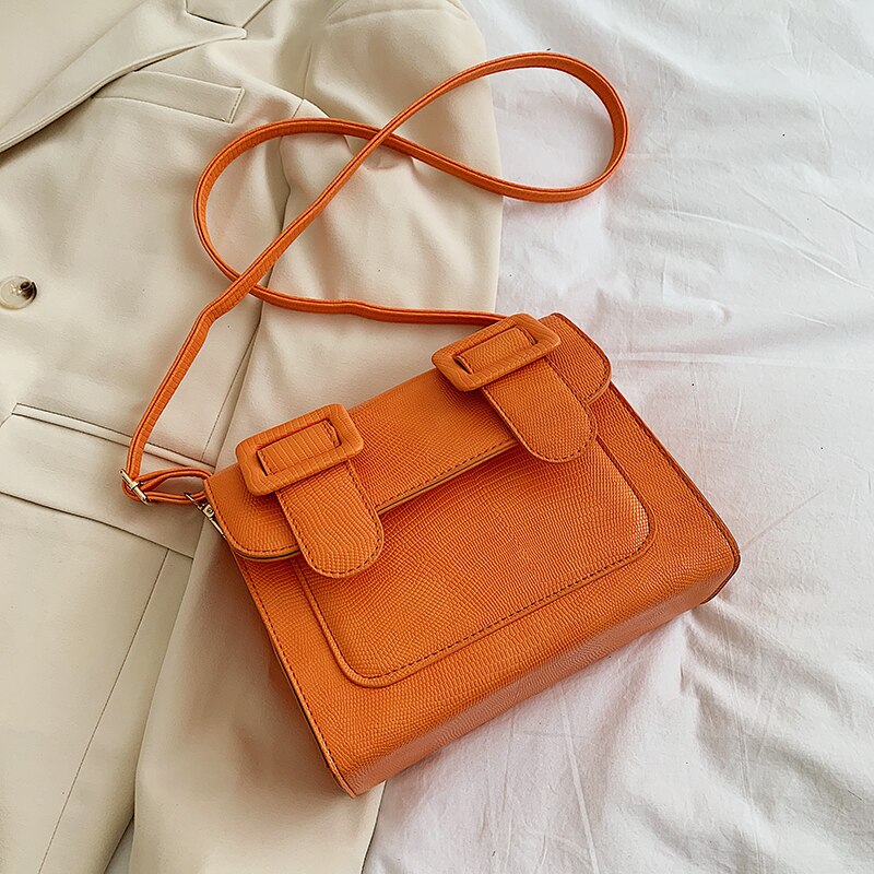 Krokodillemønster firkantet crossbody-veske høy pu-lær dameveske reise skulder messenger bag: Oransje