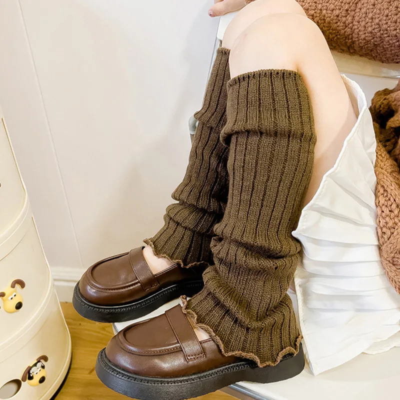 Barn lolita-stil gamasjer støvelmansjetter jente leggvarmere strikkede knestrømper svarte sokker til dame jul