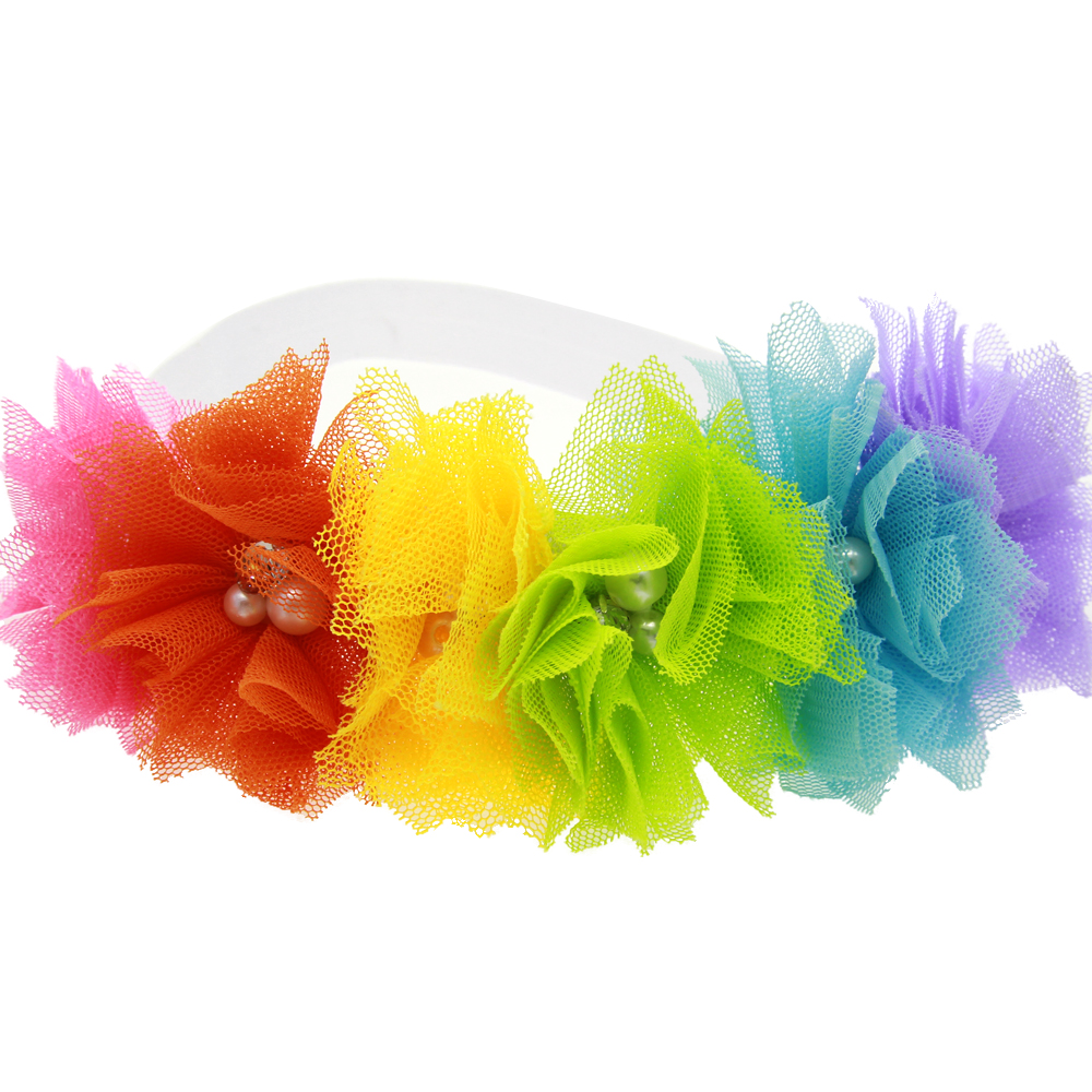 Fasce per bambini Tulle fiore elastico arcobaleno fasce per ragazze fasce per capelli per bambini bambini accessori per capelli fasce per la testa kh113