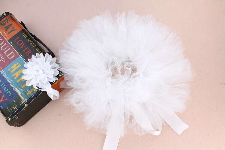 Newborn Baby Photography Props Baby Tutu Tulle Skirt+Headband Set Infant Photography Clothing Skirts Baby Photo Prop Accessories: white