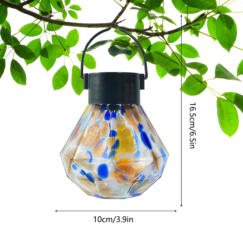 Hængende glas kolibrifoderautomat farverigt glas solenergi hængende havelys udendørs gård natbelysning dekoration lampe: Marine blå