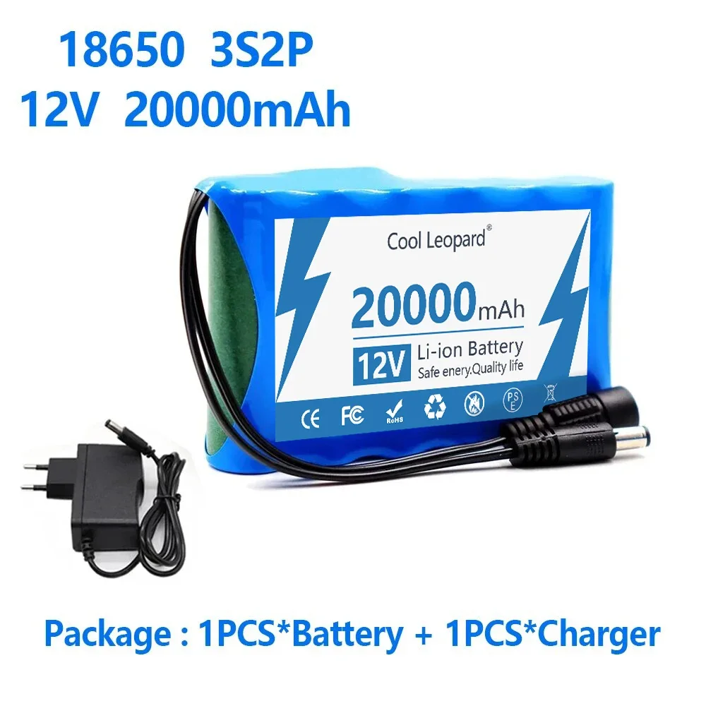 18650 12V Rechargeable Battery Portable 60000mAh 3S2P Lithium Ion Battery Pack For Electronic Types LED Lamp Light Backup Power: green