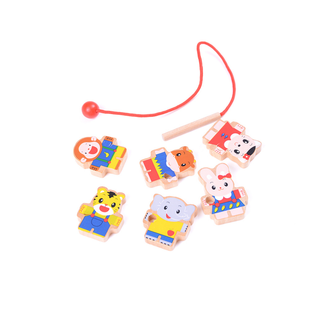 ZTOYL 1 Set Cartoon Animals Wooden Threading Beads Game Education Toy for Baby Kids Childre Model Building Toys