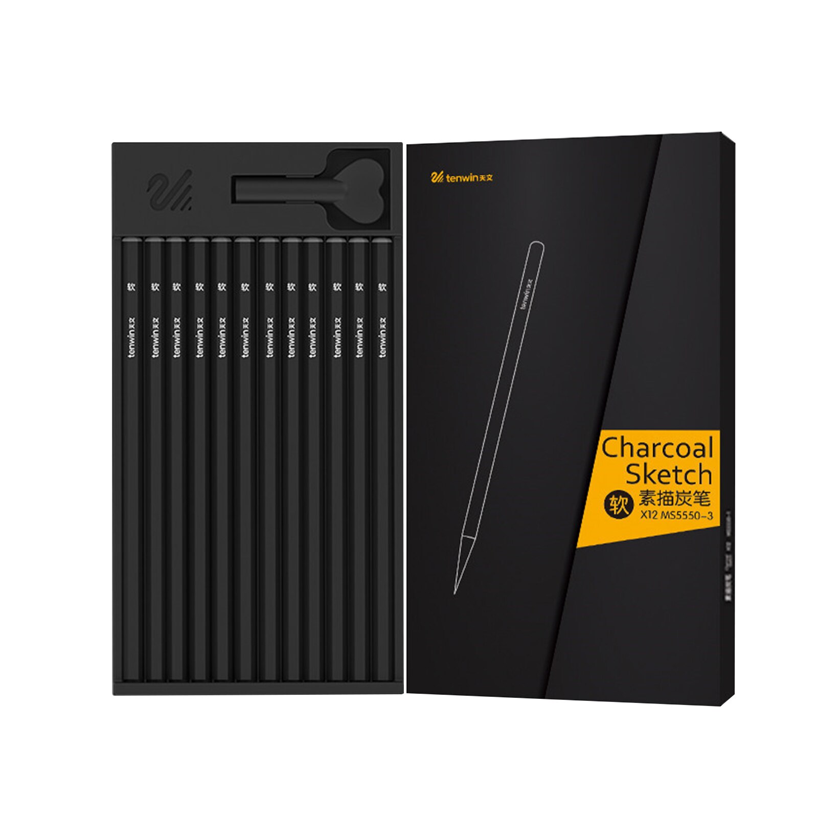tenwin 12pcs Charcoal Pencils Set Sketching Pencils Soft Charcoal Pencils for Drawing Sketching Shading for Artists: Soft Charcoal