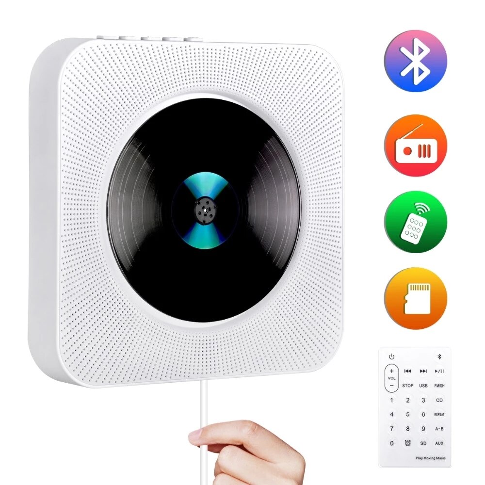 Wall Mounted CD Player With Bluetooth Remote Control Walkman Stereo FM Radio HiFi Music Built-in Speaker Discman Lecteur CD