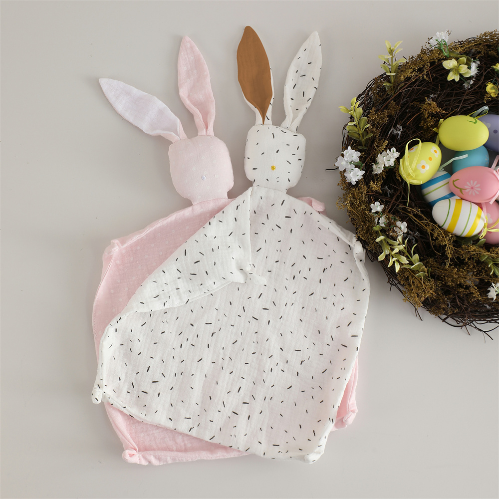 Manta de seguridad de conejito para bebé, niño y niña, muselina de algodón suave y transpirable, juguete de peluche de lunares para recién nacidos