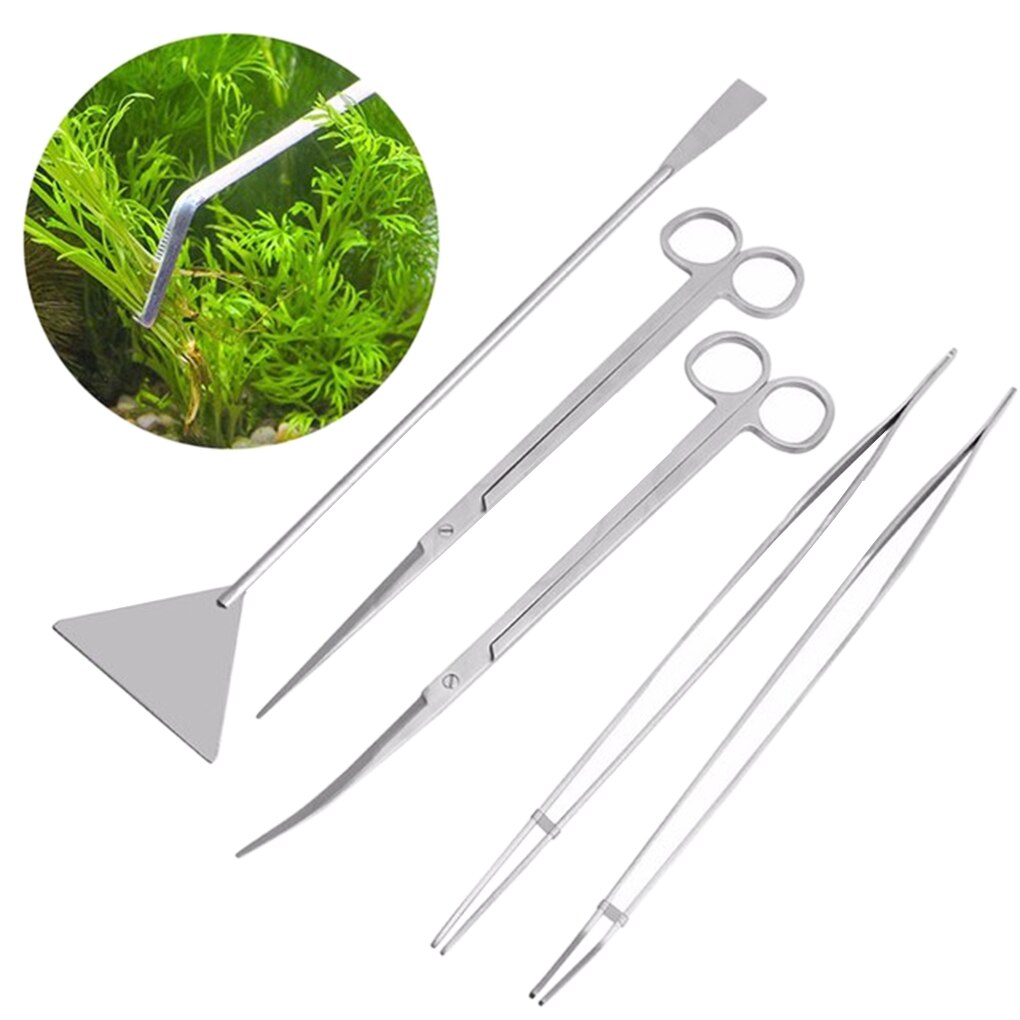 3/5PCS Aquarium Tank Tools Kit Fish Tank Aquatic Plants Long Tweezers Scissors Stainless Steel Maintenance Tool