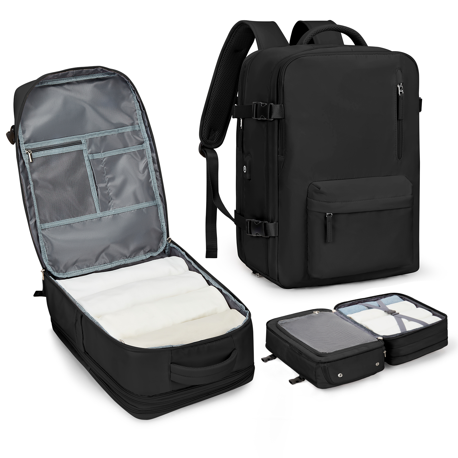 Travel Backpack,45x30x15,Carry On Backpack Airline Approved,Personal Item Travel Bag,14 Inch Laptop Backpack,Business Hiking Bag: black
