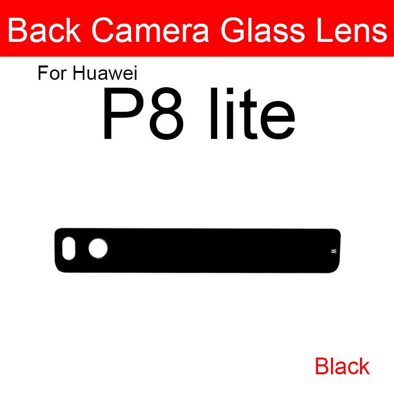 Bagside kamera linse & flash cover til huawei  p8 p9 p10 lite plus bag ydre kamera glas linse + selvklæbende mærkat udskiftning reparation: P8 lite sorte 