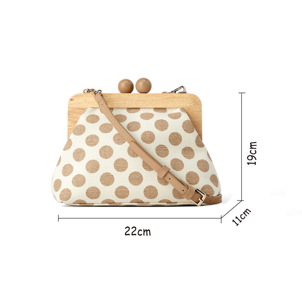 Punkt Holz Clip Taschen Für Frauen Leinwand frauen Schulter Tasche retro Kisslock Hülse Umhängetaschen Kupplung Geldbörsen