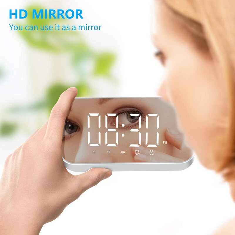 Reloj despertador Digital con Altavoz Bluetooth, Radio despertador doble reloj de noche con repetición, Radio FM (blanco)