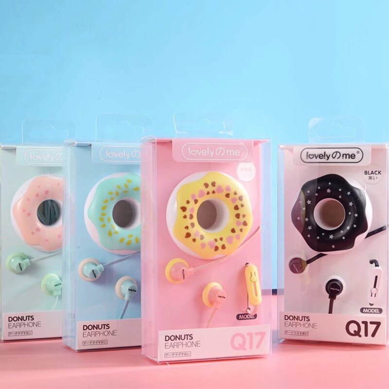 Cute Donuts Macaron Earphone 3.5mm In-ear Stereo Wired Earbuds with Mic Earphone Case for Kids Girls MP3 for IPhone Xiaomi