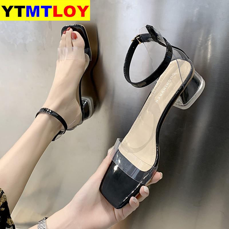Kvinder pu sandaler forår sommer damer høj firkantet hæl 5cm peep-toe arbejdssandaler kvinder casual sandalia