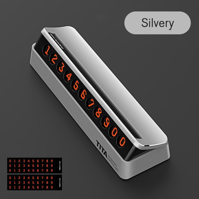 Auto tijdelijke parkeerkaart telefoonnummer digitaal plus zwarte kaart kenteken telefoonnummer parkeerplaats stop auto accessoires: Zilverachtig