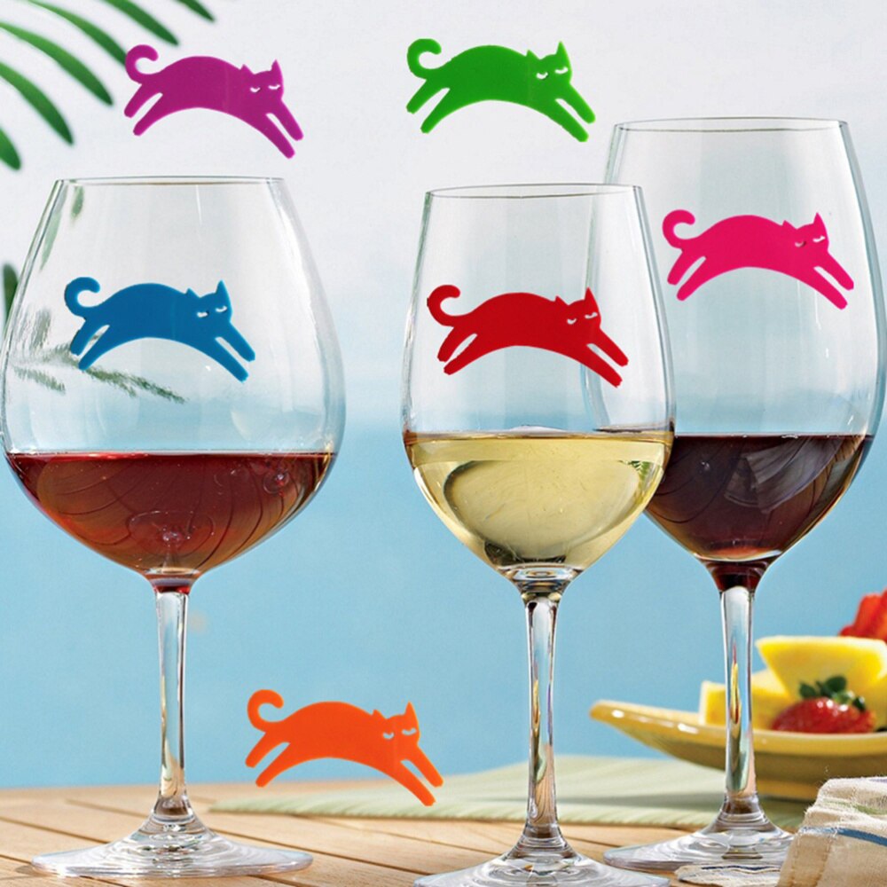12 stk silikone vinglas markører kat og grav form vin identifikator drikkekop tegn