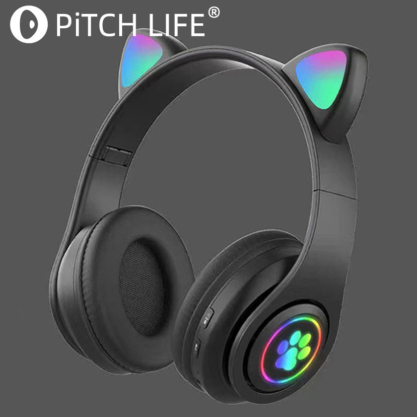 P91H, Śliczne kocie uszy BT Bezprzewodowe słuchawki Com Mic E Flash Light, Capacete De 1) Estéreo LED, Fone De Ouvido Dobrável, Pres