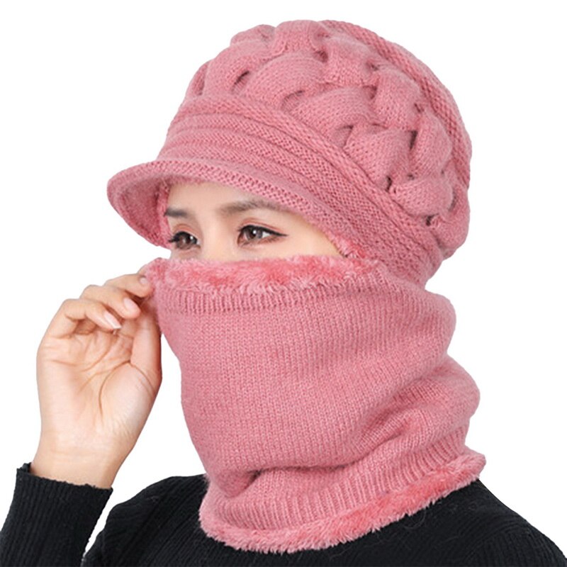 Gorro de lana de Coral para mujer, gorros de invierno, bufanda, gorro de punto de lana transpirable cálido para mujer, Gorros de protección de doble capa: 10