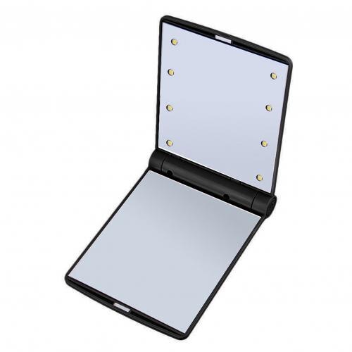 Foldable 8LED Lighted Makeup Vanity Mirror Tabletop Adjustable Brightness Lamp Cosmetic Table Makeup Mirror: black