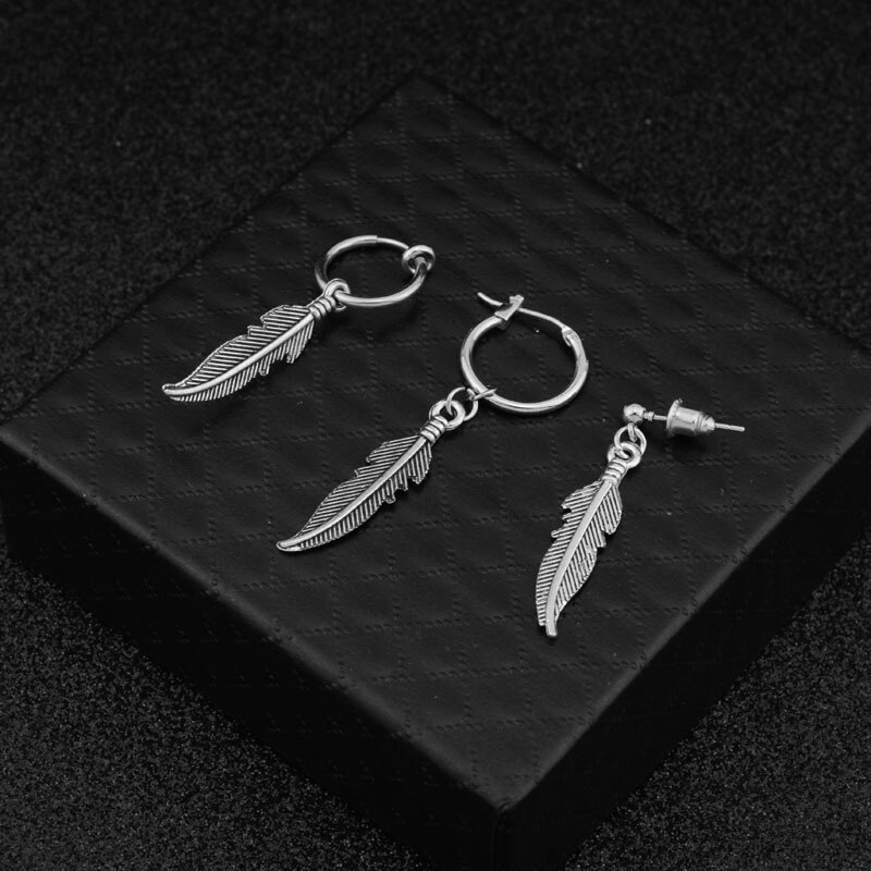 Pendientes colgantes de plumas para mujer y hombre, hoja Retro afilada, accesorios de joyería, Color plata, Vintage, A683