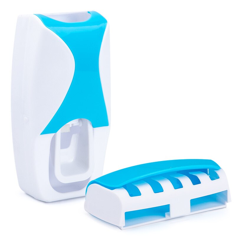 Dust-proof Toothbrush Holder with Automatic Toothpaste Dispenser Wall Mount Storage Rack Bathroom Accessories Set Squeezer: blue