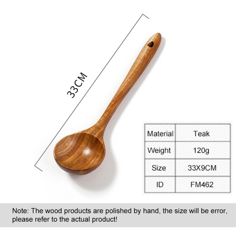 Pala antiadherente de teca para freír arroz cuchara de madera sólida espátula de cocina herramientas y utensilios de cocina cuchara de arroz útil: UB0924A5