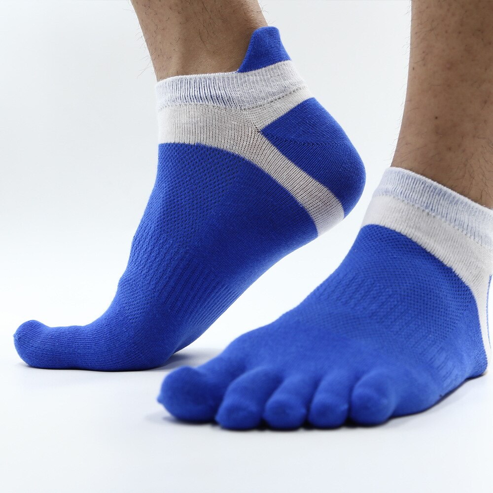 Udendørs mænds sokker åndbar bomulds tå sokker sport jogging cykling løb 5 finger tå tøfler sok: Blå