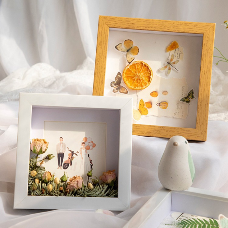 1pcs Square Modern Style Resin Photo Frame, Hollow Specimen Box DIY Photo Frame Butterfly Insect Clay Dry Flower Display Case