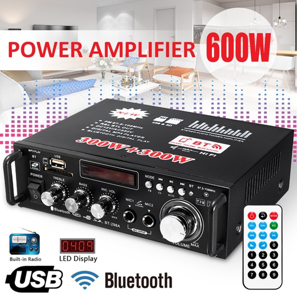 600W 12V 220V USB Auto bluetooth HiFi Stereo Audio Power Verstärker Fernbedienung für Auto Auto Hause audio USB Flash Disk Radio